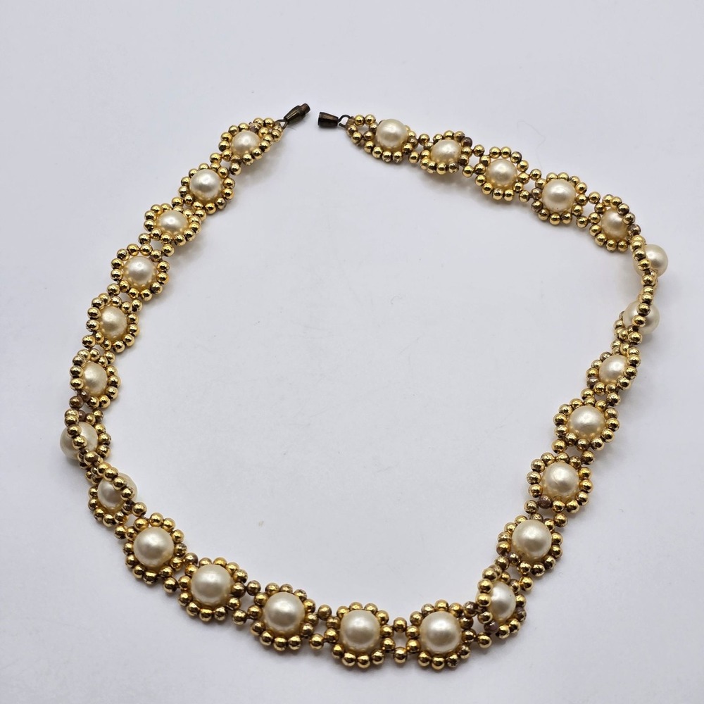 Fashion Jewelry Necklace Faux Pearl Cluster Gold Tone Womens